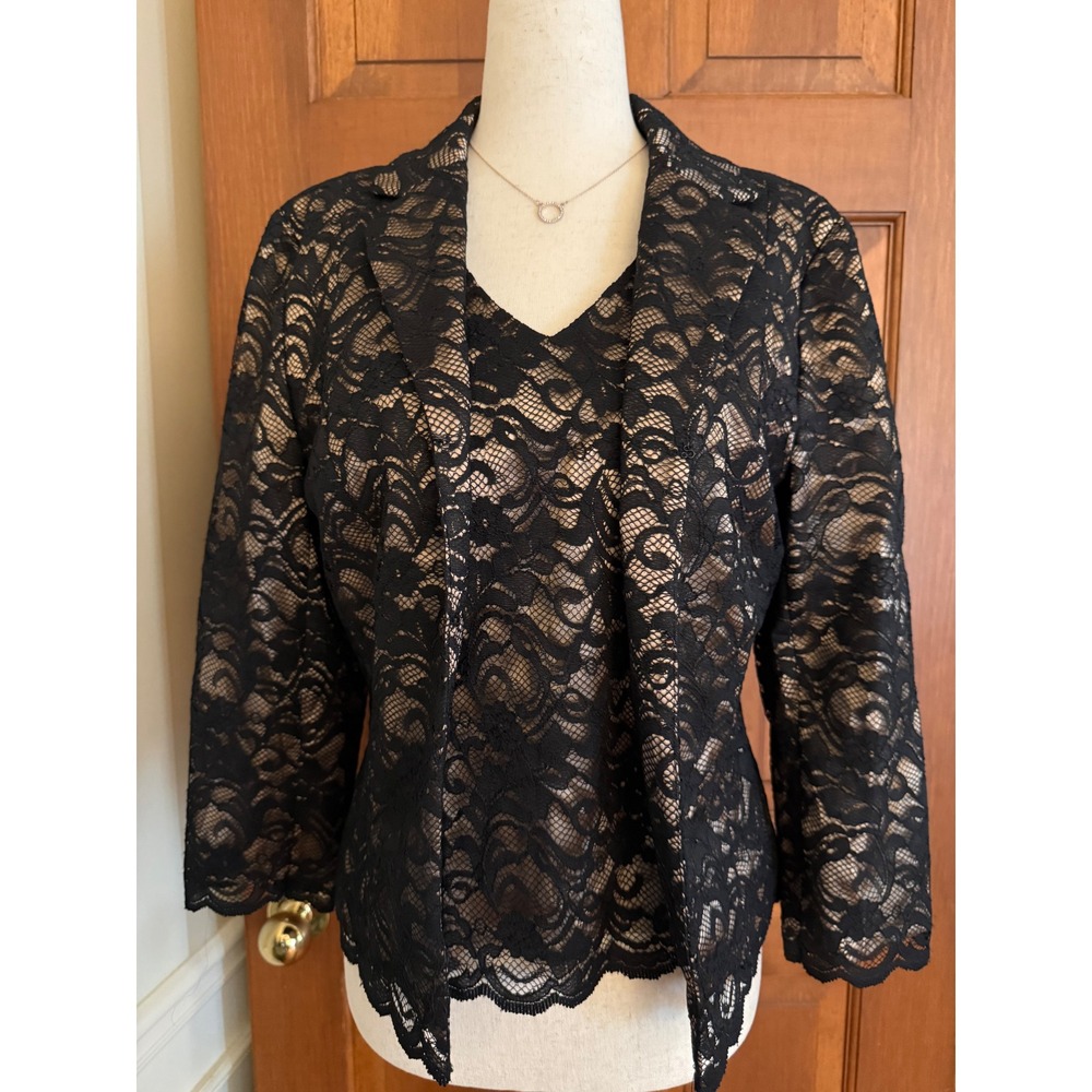 Cache 2-PC Lace Jacket Set Womens Sleeveless Shell Size 12 Black Jacket Size‎ 10